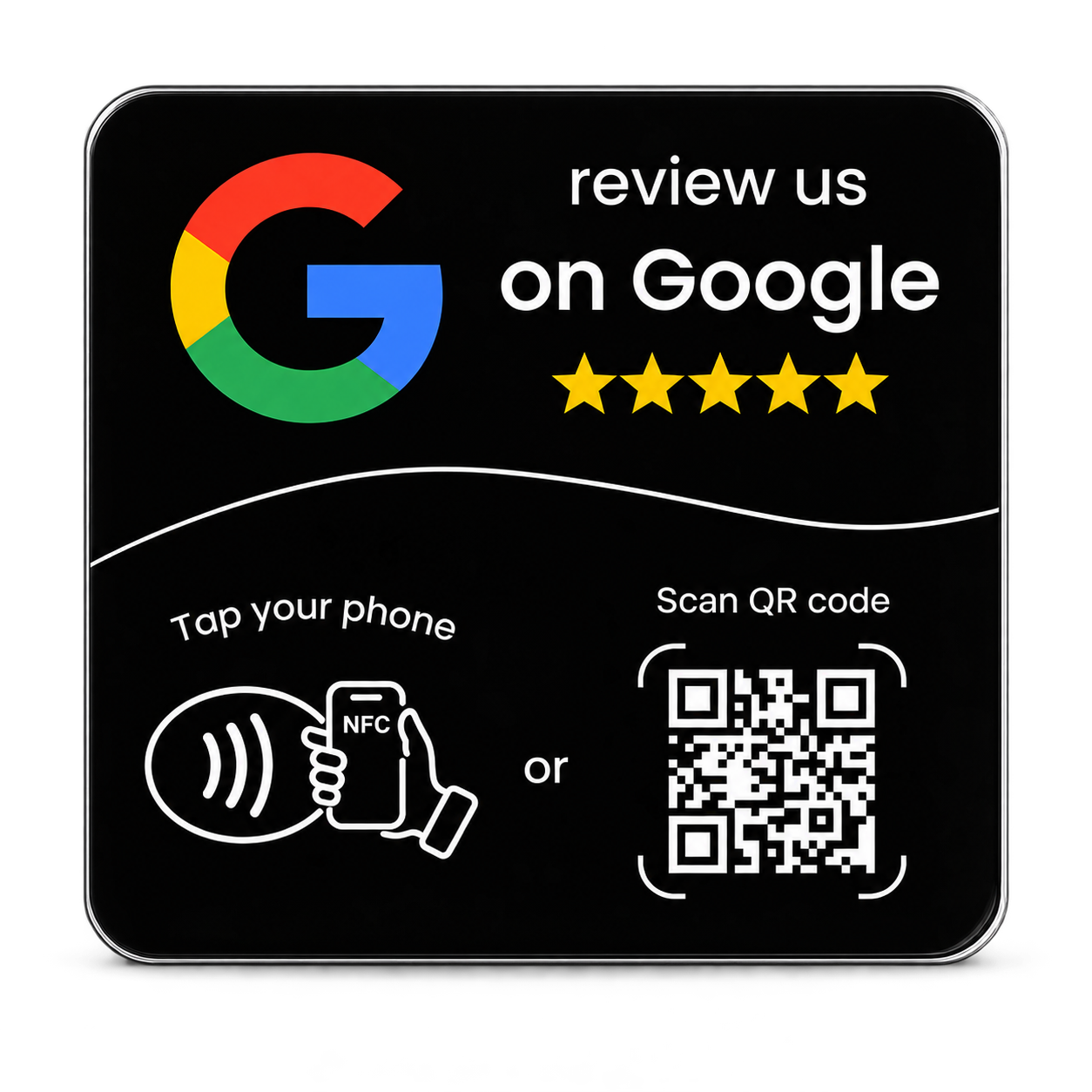 Čierna NFC plaketa na získavanie Google recenzií
