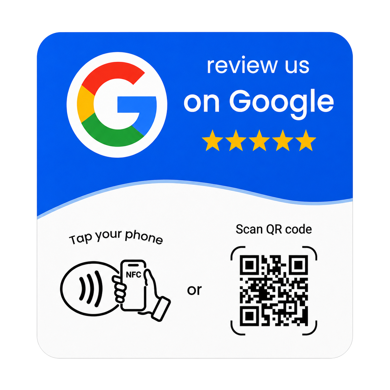 Modro-biela NFC plaketa na získavanie Google recenzií