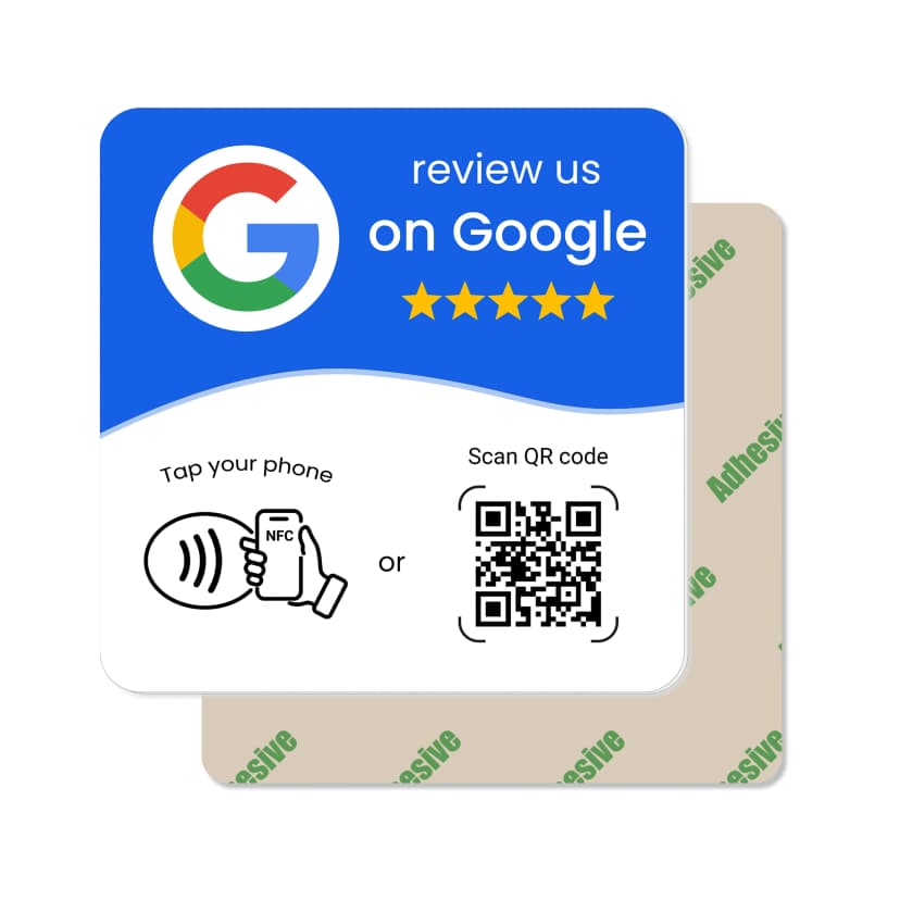 Modro-biela NFC plaketa na získavanie Google recenzií